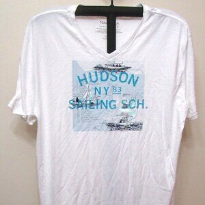 Nautica White Hudson Sailing School Short Sleeve V Neck Graphic T-shirt - 2XL
